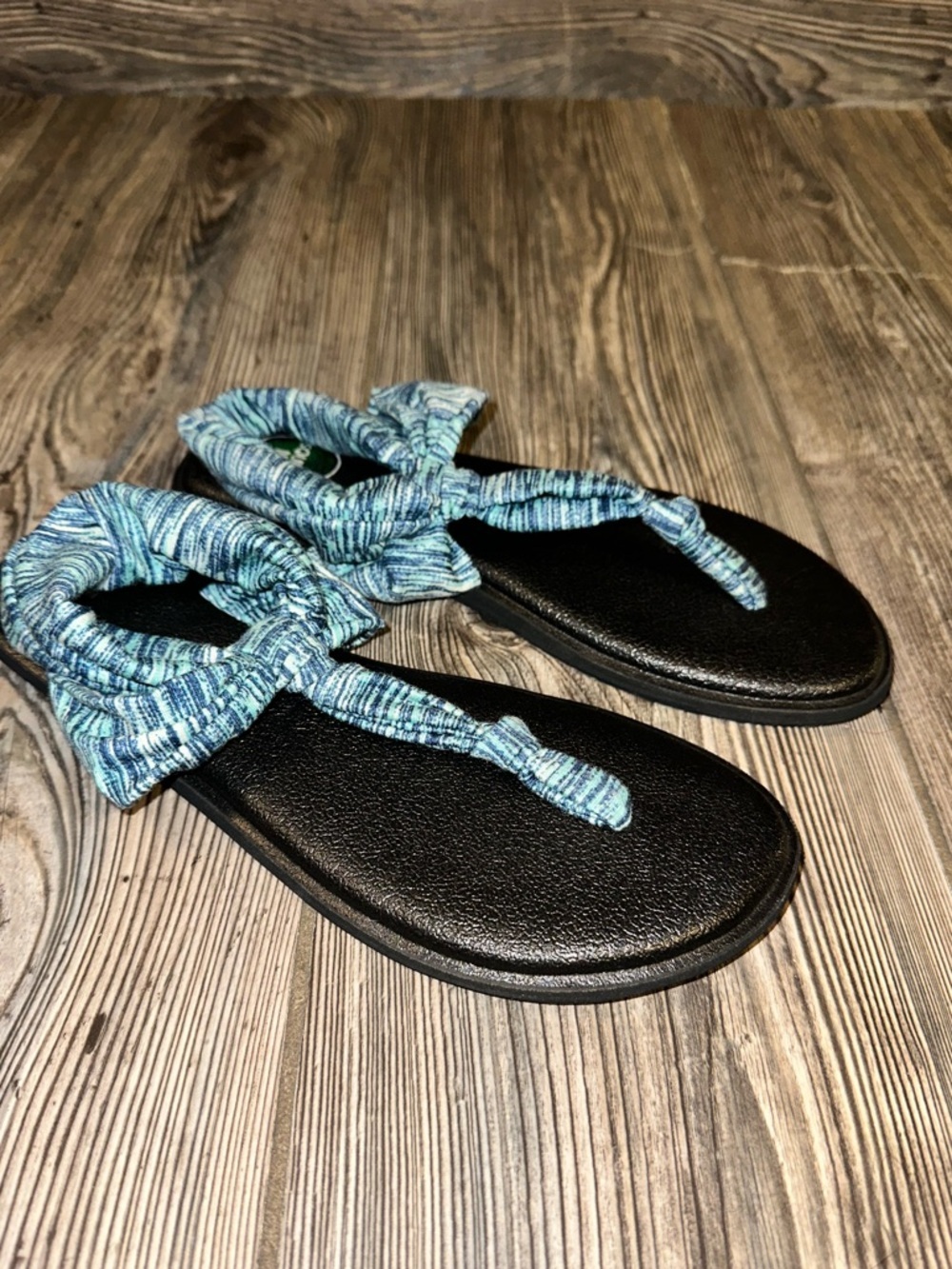 Sanuk Yoga Mat Sling 8 Blue Stretch Fabric-Strap Foam Sandals Summer Beach Soft